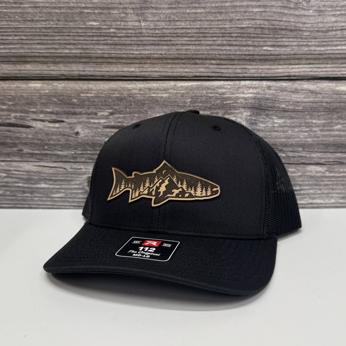 Rainbow Trout Mountain Scene Leather Patch Hat – 208tees