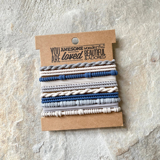 Basic Boho Hair Ties on Kraft Card | Blue & Cream