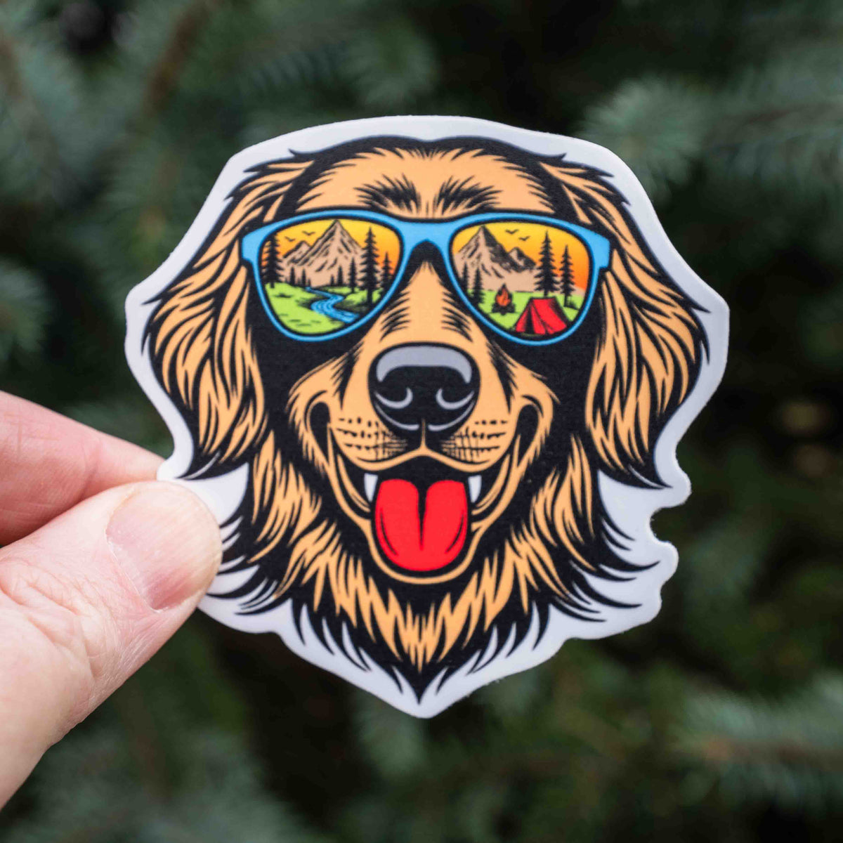 Great Outdoors Happy Camper Dog w/ Sunglasses Sticker